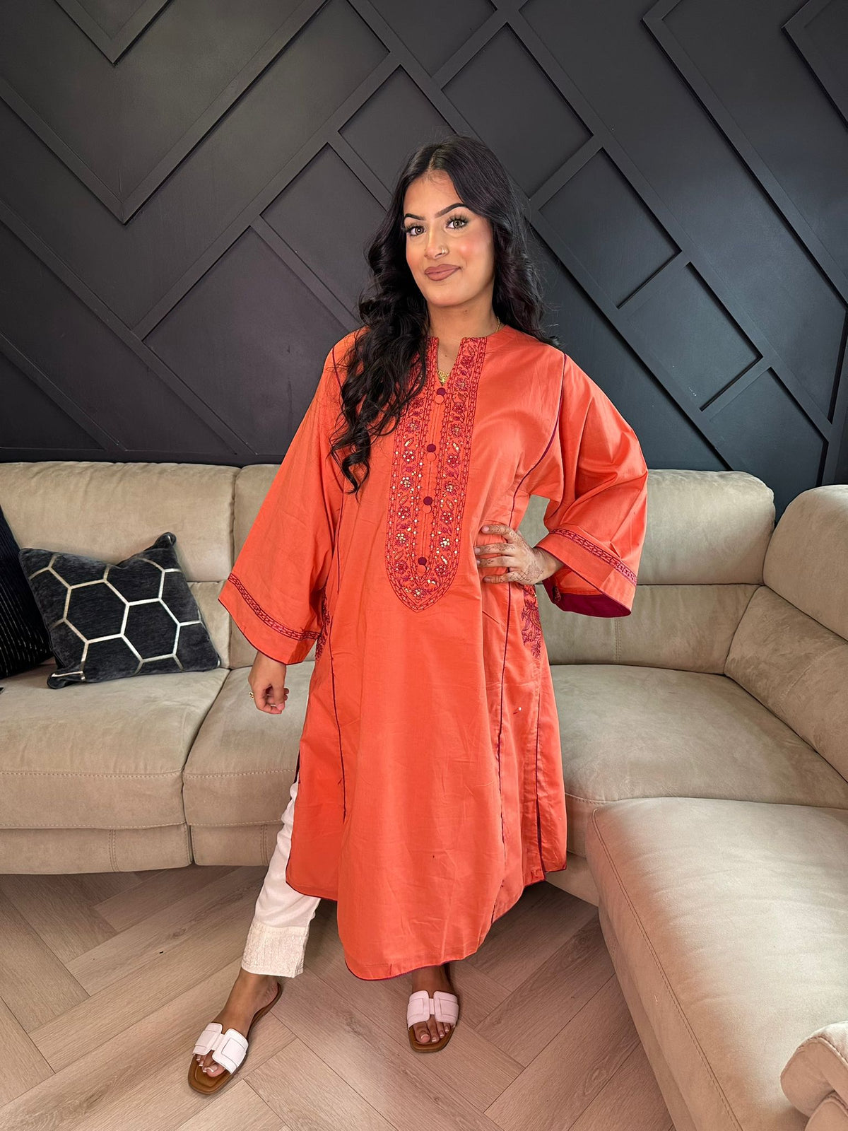 asim jofa orange dress AJZS-11 EMBROIDERED PAPER COTTON 2 PCS Asim Jofa