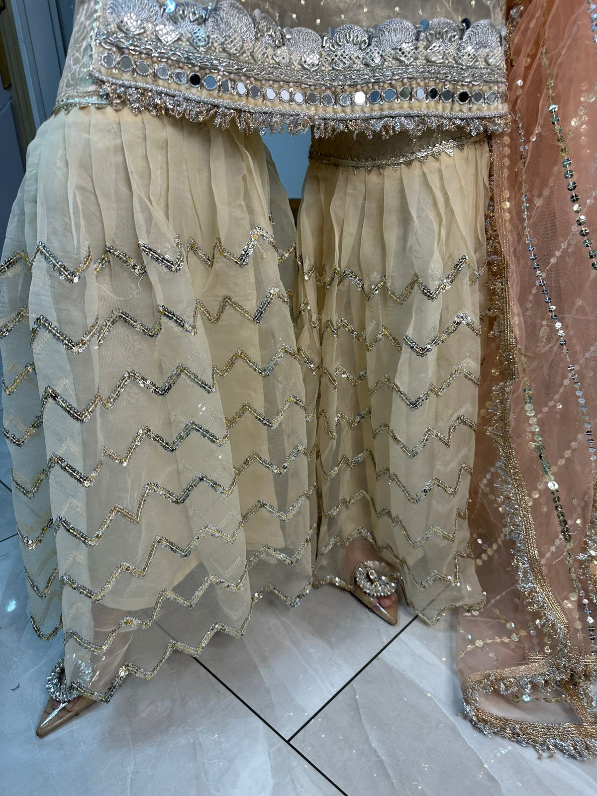 Khuda Baksh- Beige Gharara