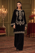 Mahr 2pc velvet suits with Delicate Gold Embroidery details and Plain Trouser
