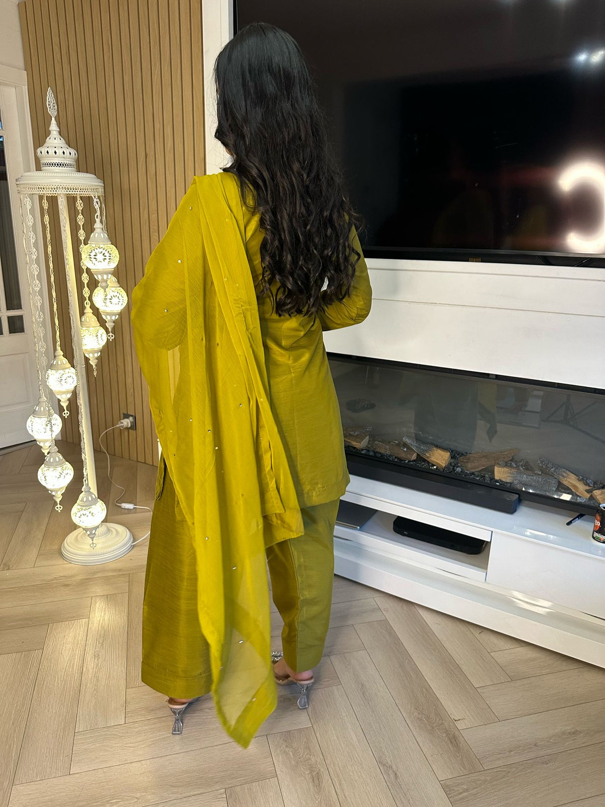 Keisha 3pc Plain Silk Farshi Shalwar