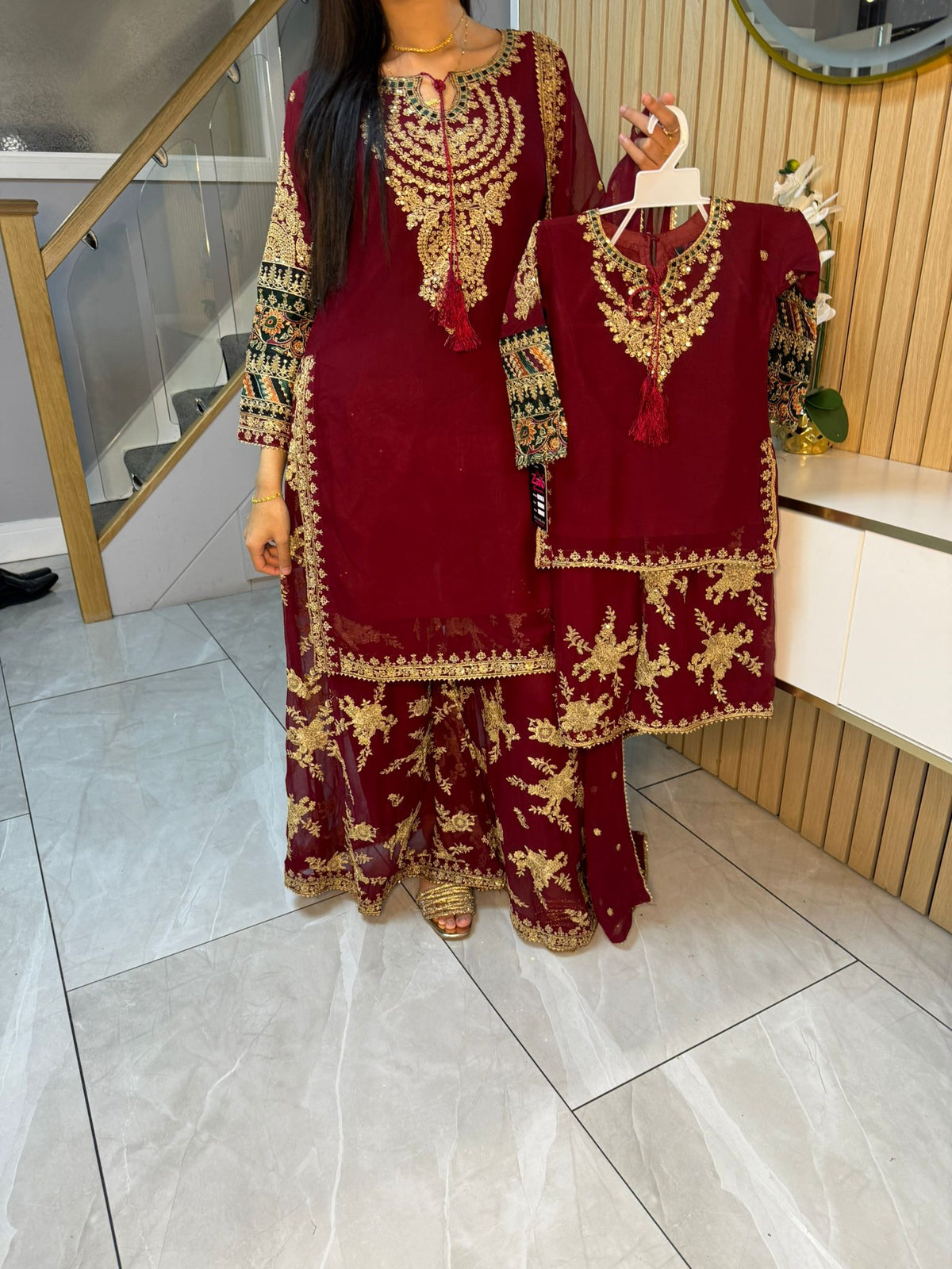Nain Tara  3pc Mother & Daughter chiffon Suit With Plazzo