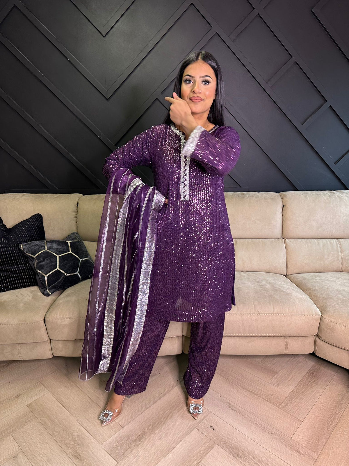 Kareena Sequin Suit  - Purple