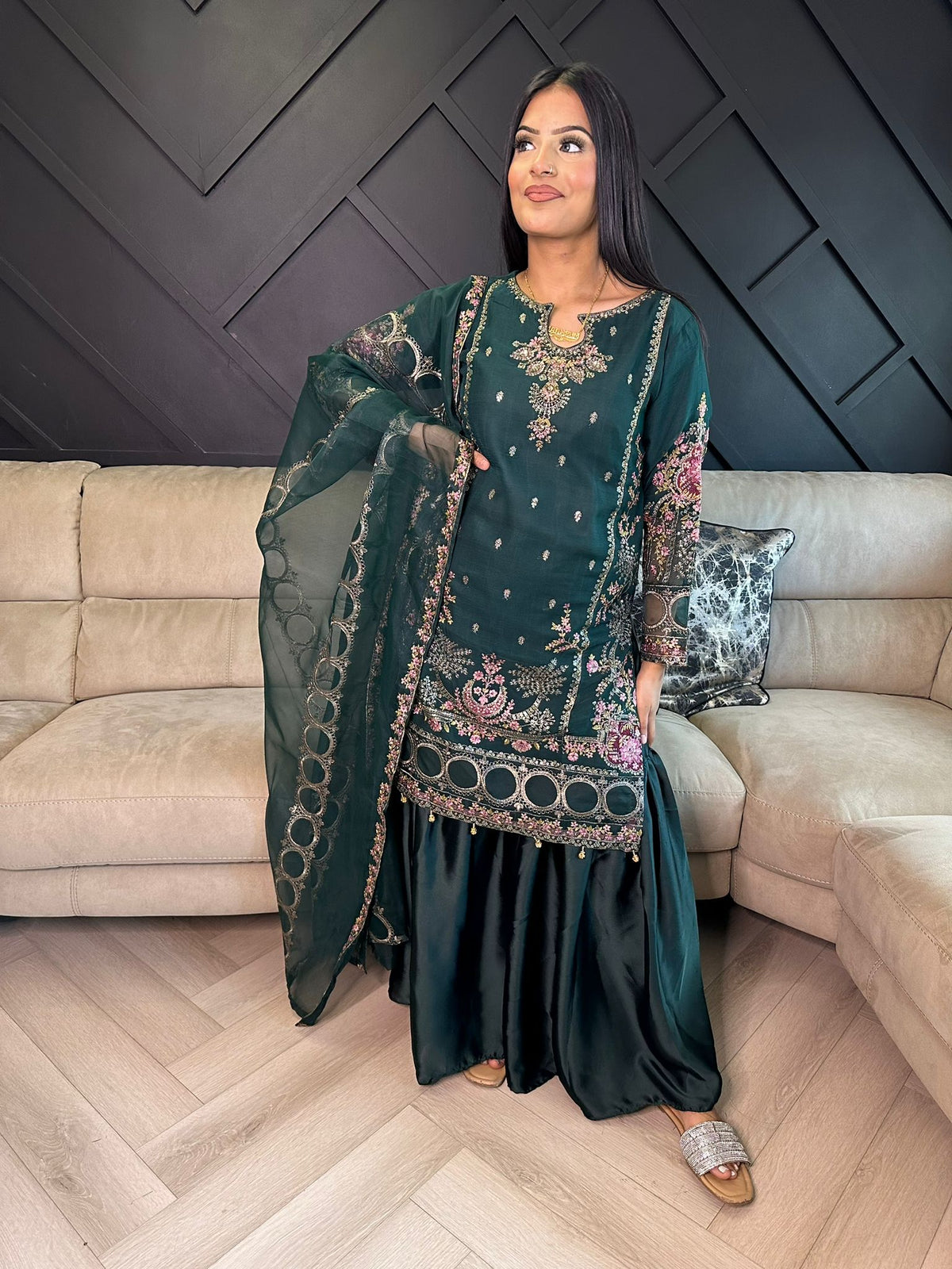 Diya Gharara - Dark Green