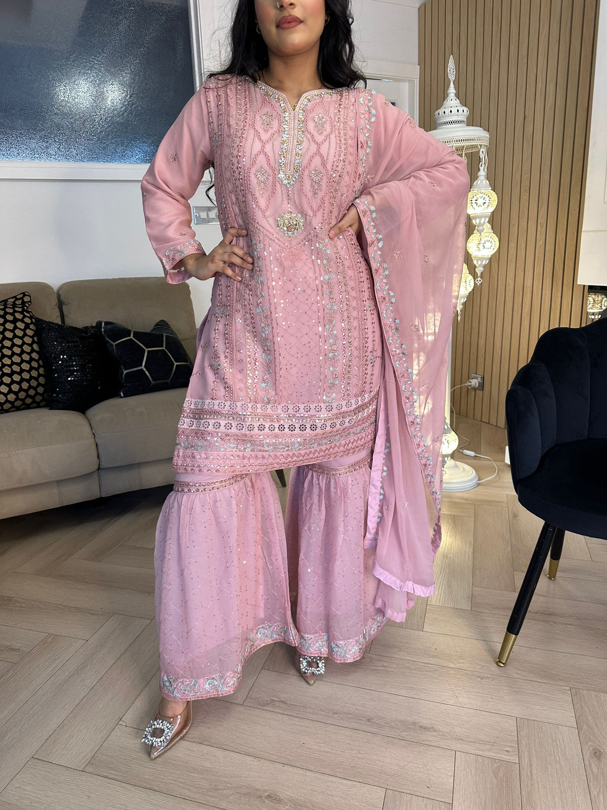 Lubna 3pc Chiffon Gharara U2-A5