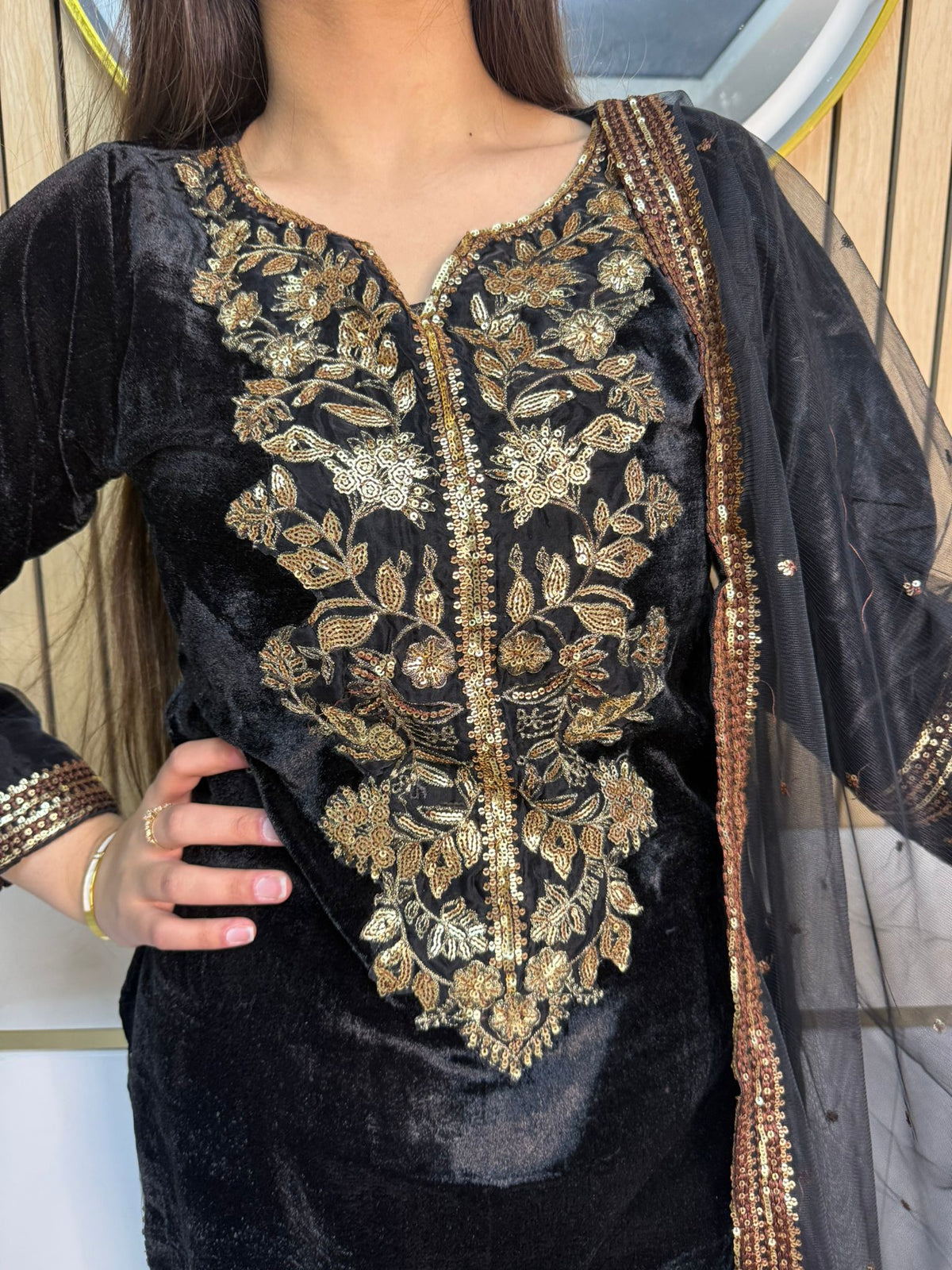 Maheen 3pc Embroidered Velvet Suit With Organza Dupatta U2-C1