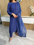 Jasleen 3pc Cotton Suit With Button Detailing