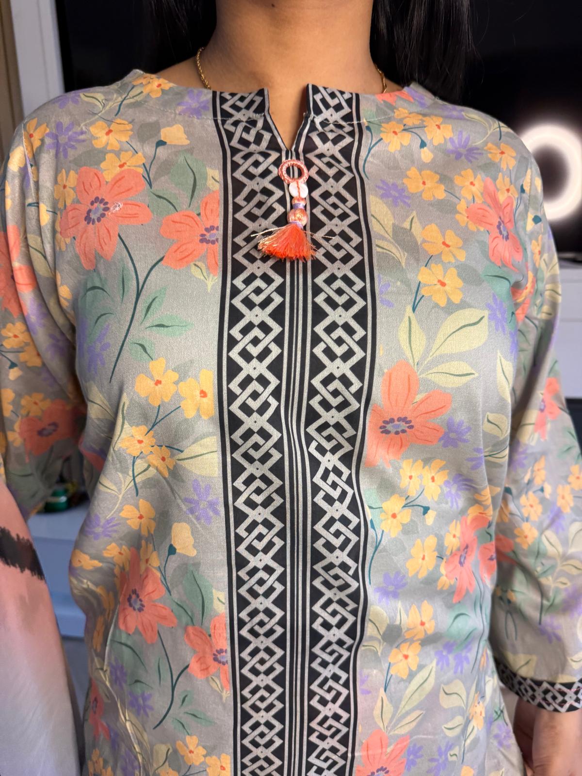 Sonam 3pc Printed Lawn Suit With Plazzo Trouser