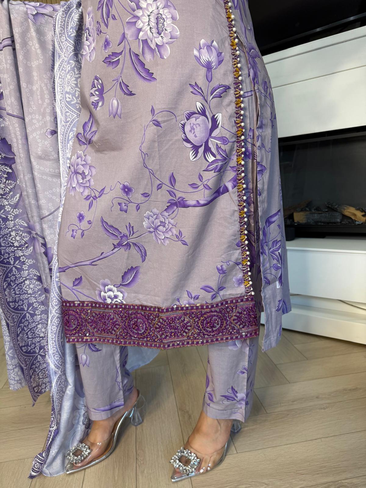 Izah 3pc Printed Lawn Suit With Shoulder Cutout