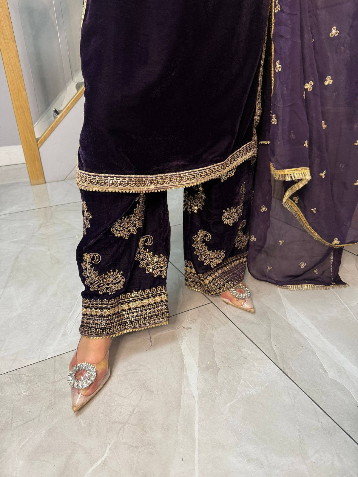 Gulal 3pc Embroidered Velvet Suit With Silk Dupatta