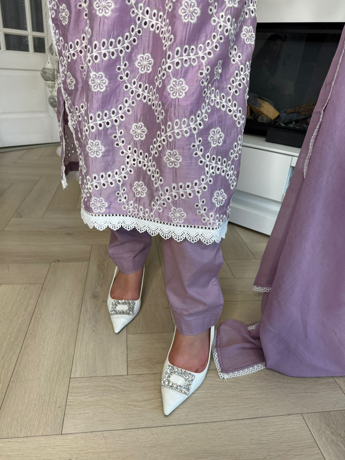 Radhiya 3pc Cotton Suit With Pearl Detailing