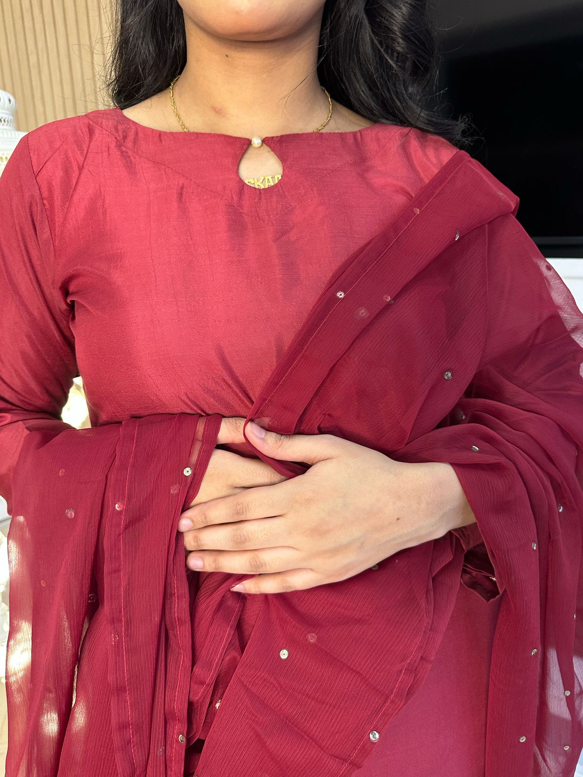 Keisha 3pc Plain Silk Farshi Shalwar