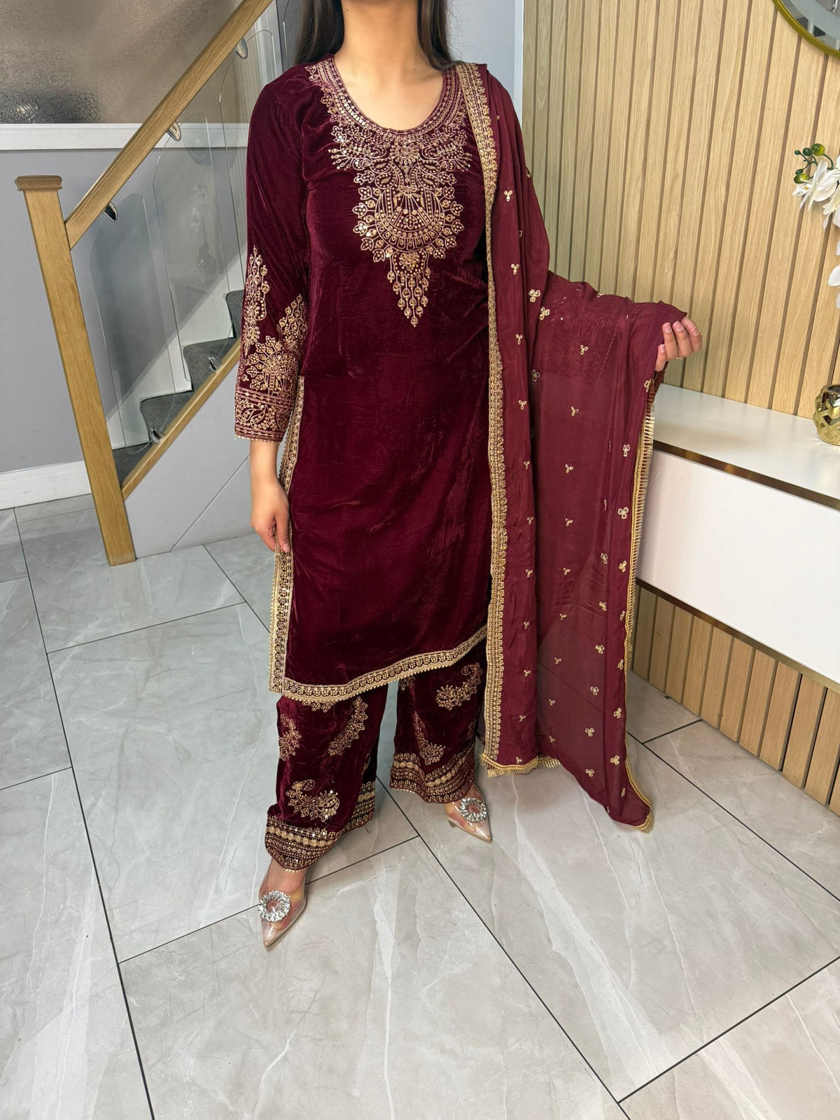 Gulal 3pc Embroidered Velvet Suit With Silk Dupatta