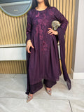 Rabia 3pc Chiffon Dress With Plazzo U3-D5