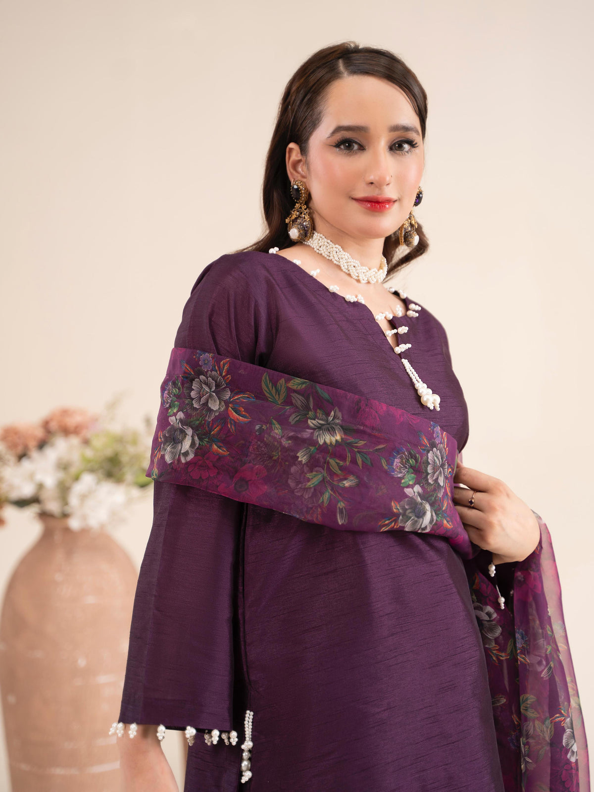 Chaandni Luxury 3pc Raw Silk Suits with Organza Scarf