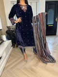 Farrah 3pc Luxury Velvet Embroidered Suit With Net Dupatta