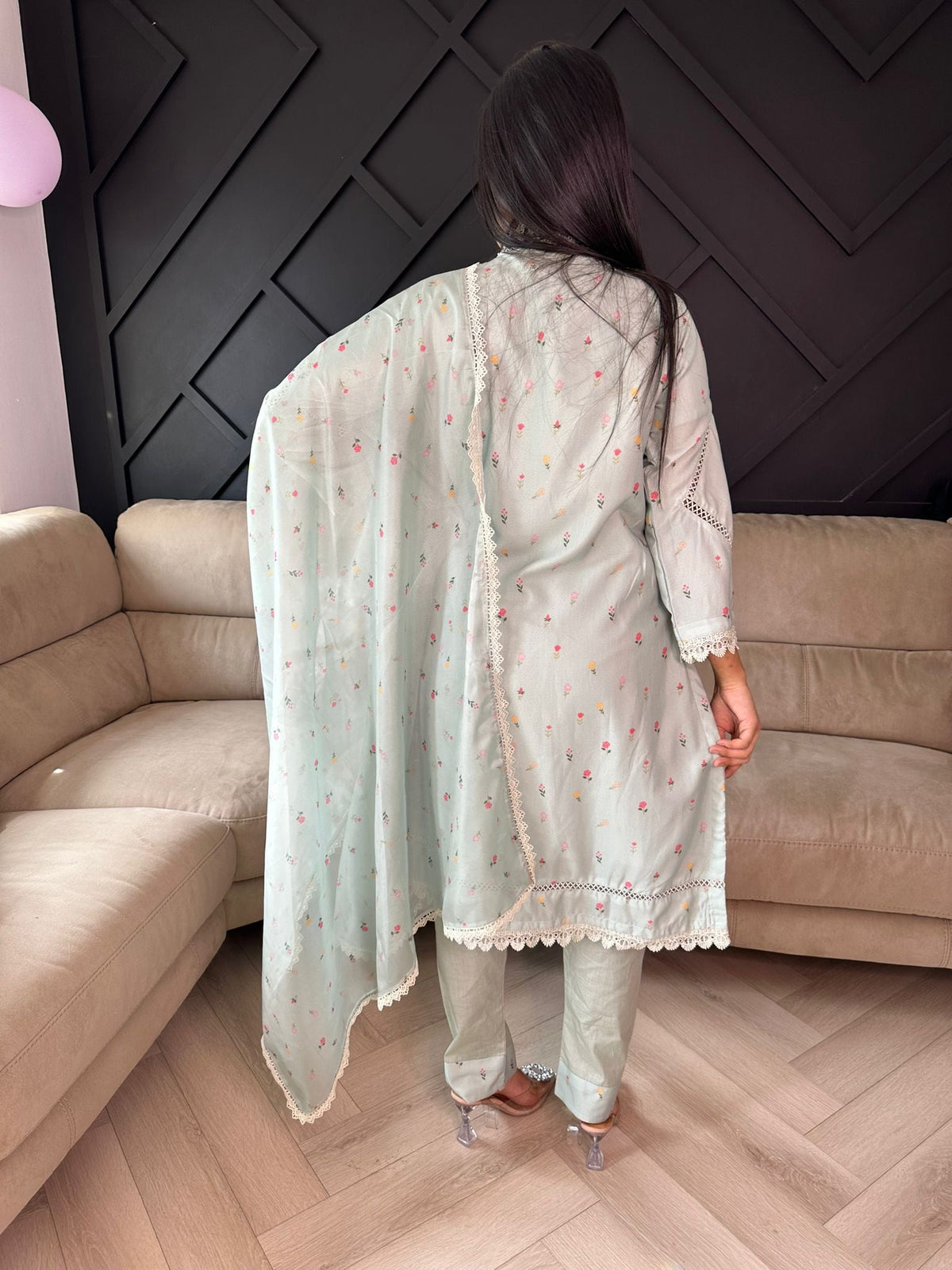 Aaeedah 3pc Cotton Suit with Floral Printed Kameez U3-E3