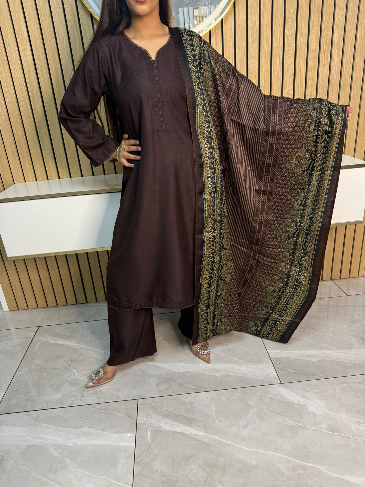 Haya 3pc Dhannak suit with Wool Shawl aww