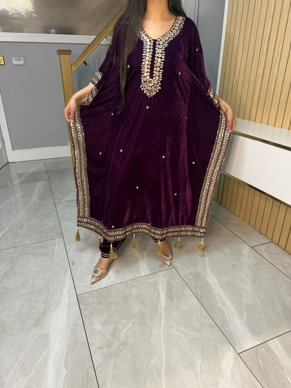 Mirror Velvet 2pc Kaftaan with Matching Trouser