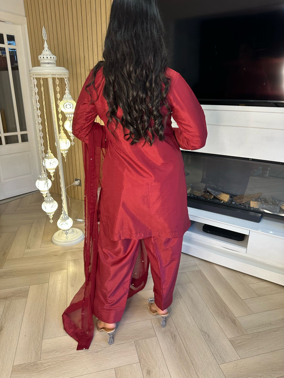 Keisha 3pc Plain Silk Farshi Shalwar