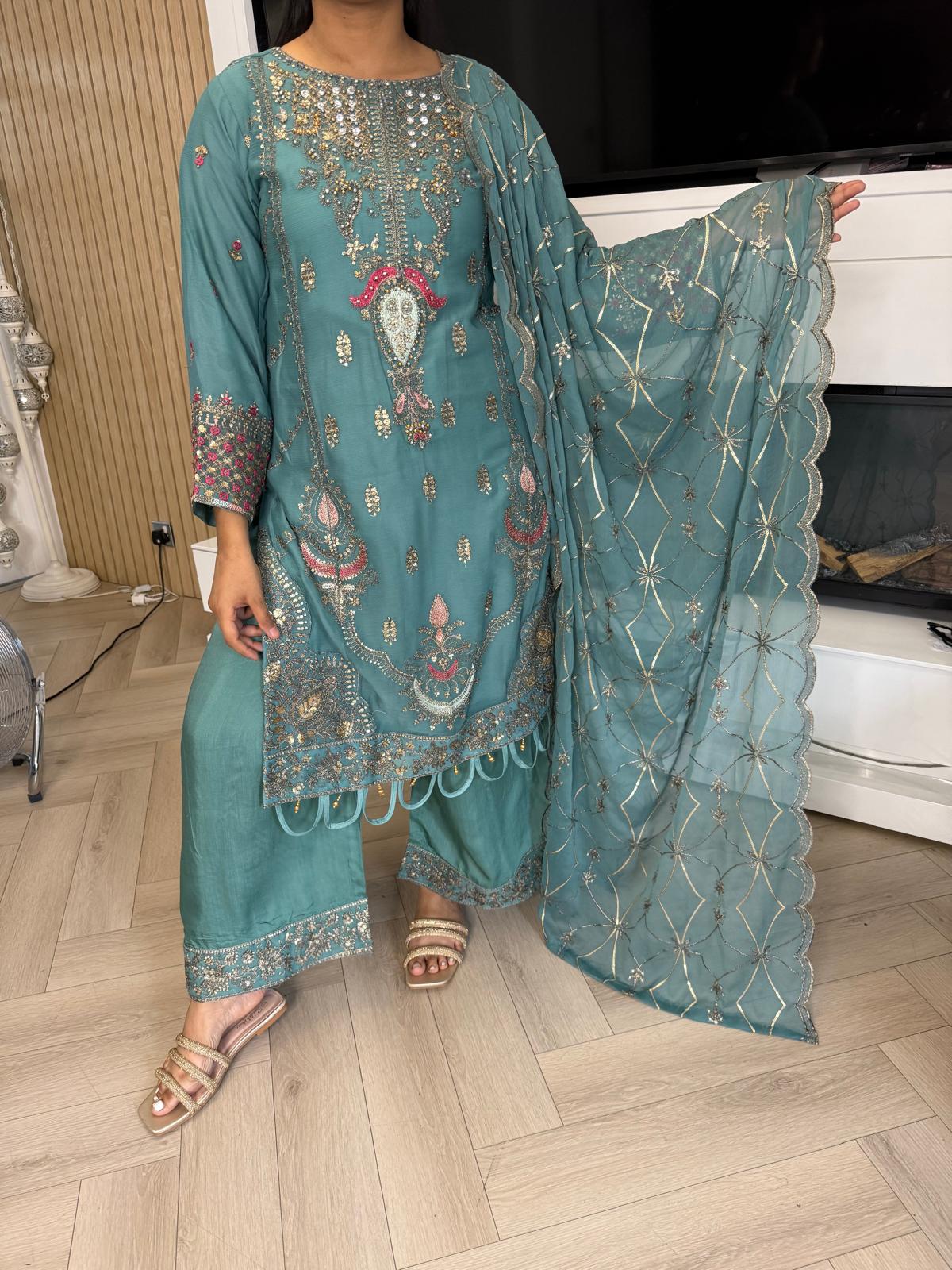 Atiqa Chiffon 3PC Suit With Organza Duppata