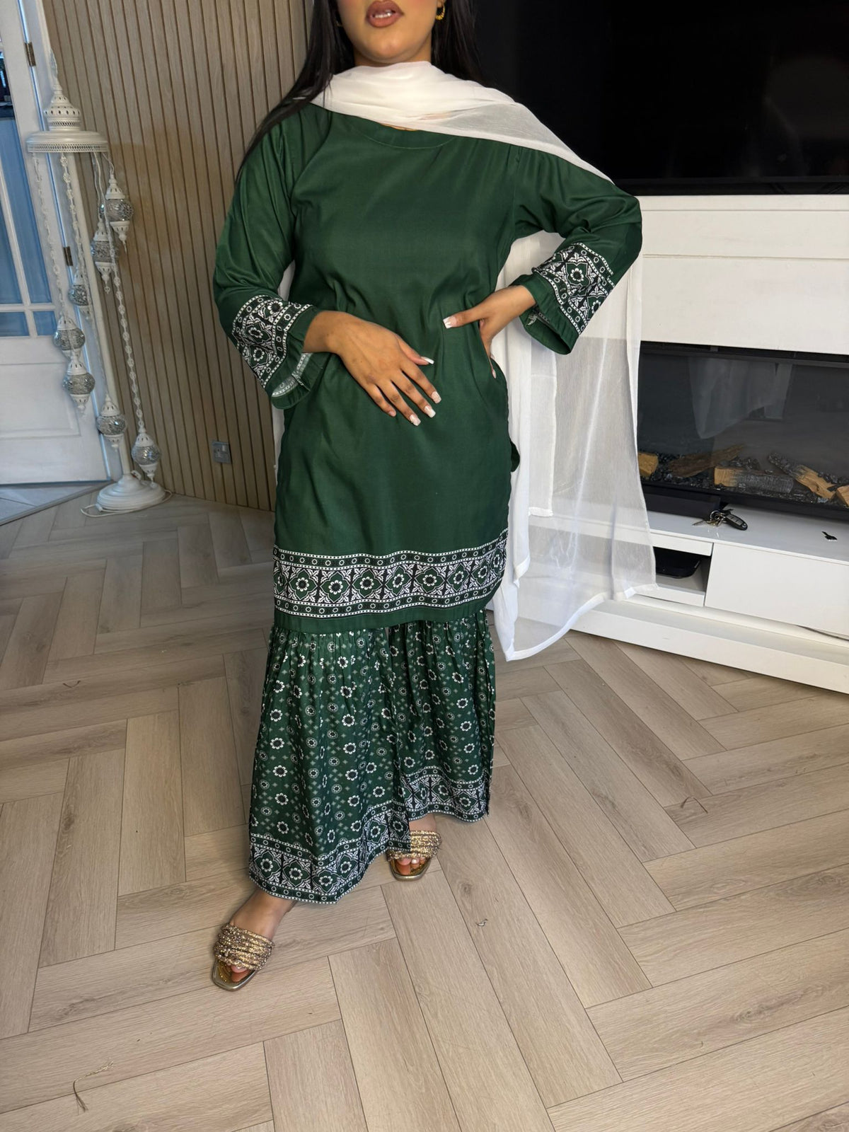 Ajrak Gharara Suit with Chiffon Dupatta