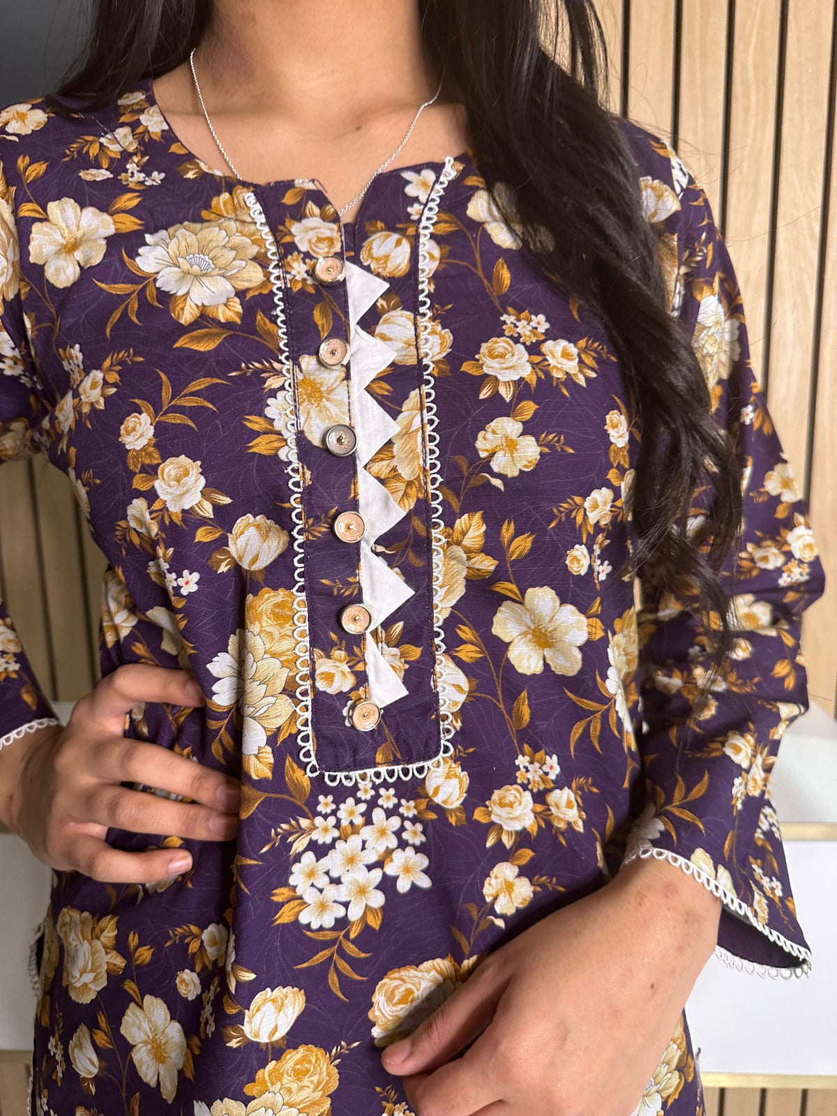 Samiha Printed Khaddar Co-ord - Purple Floral