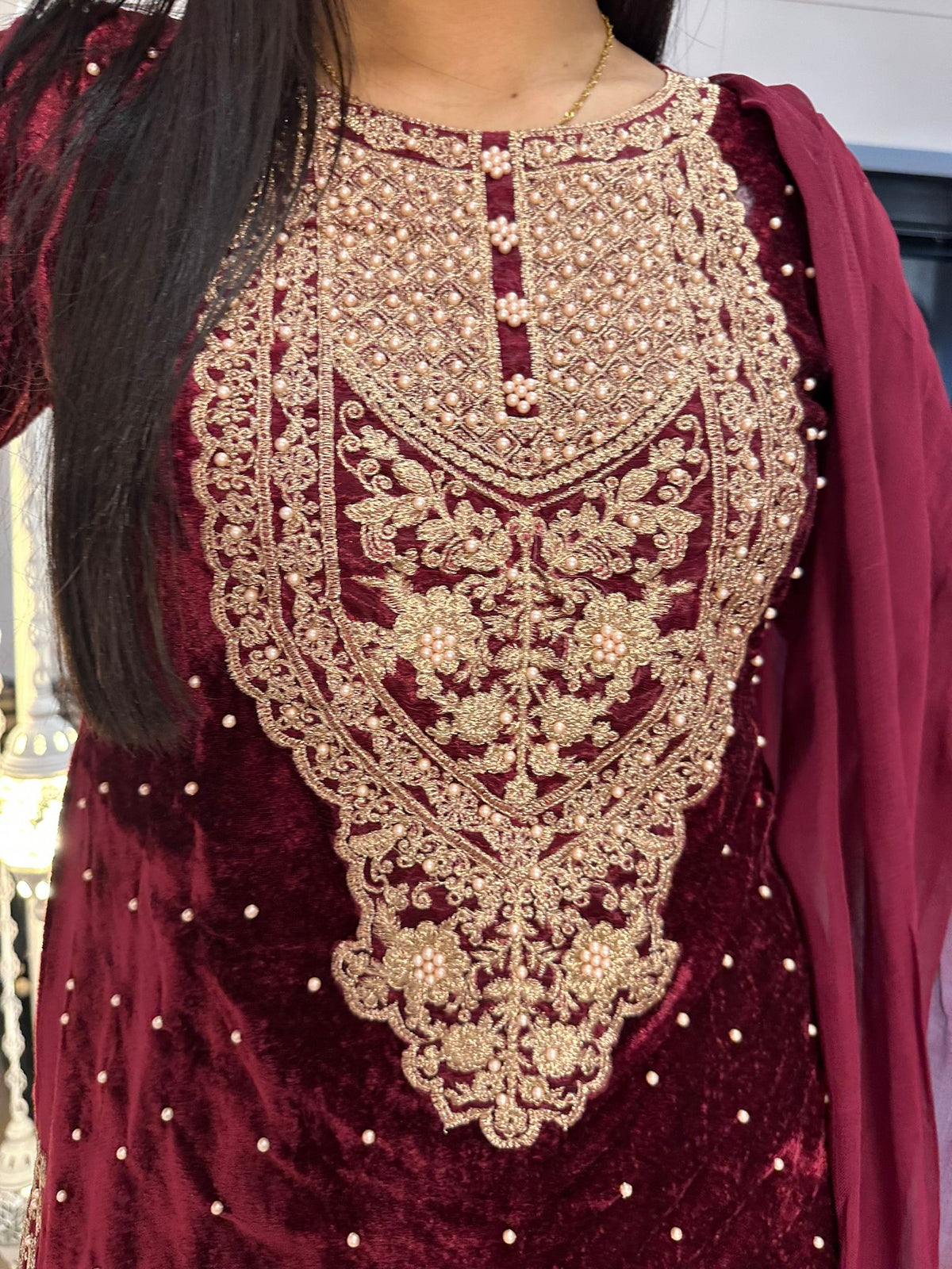 Velvet Pearl Embroidered 3pc Suit