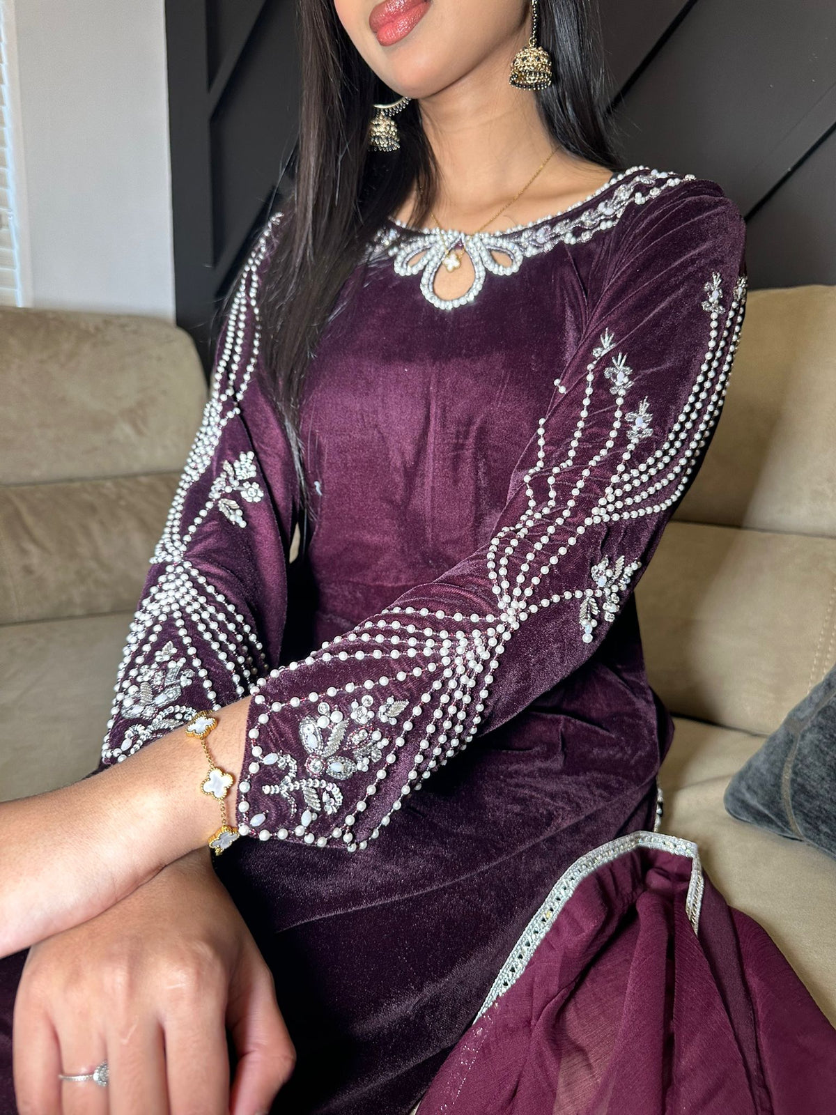 Keisha 3pc Luxury Velvet Embroidered Suit With Chiffon Duppatta D2-H1/3