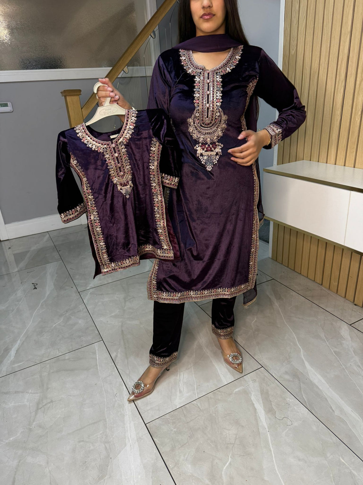 Saher Velvet 3pc Mother & Daughter Suits