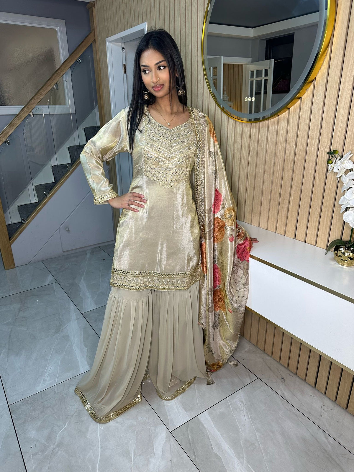 Liyanna 3pc Gharara With Floral Duppatta