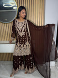 Farhana 3pc Chiffon Suit With Gold Detailing and Plazzo Trouser U3-F2