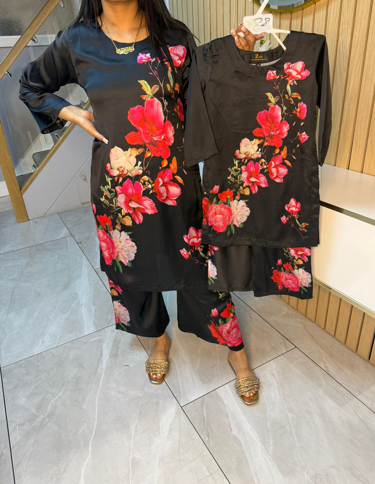 Shamila 2pc Silk Mother and Daughter Co-ord D1-F