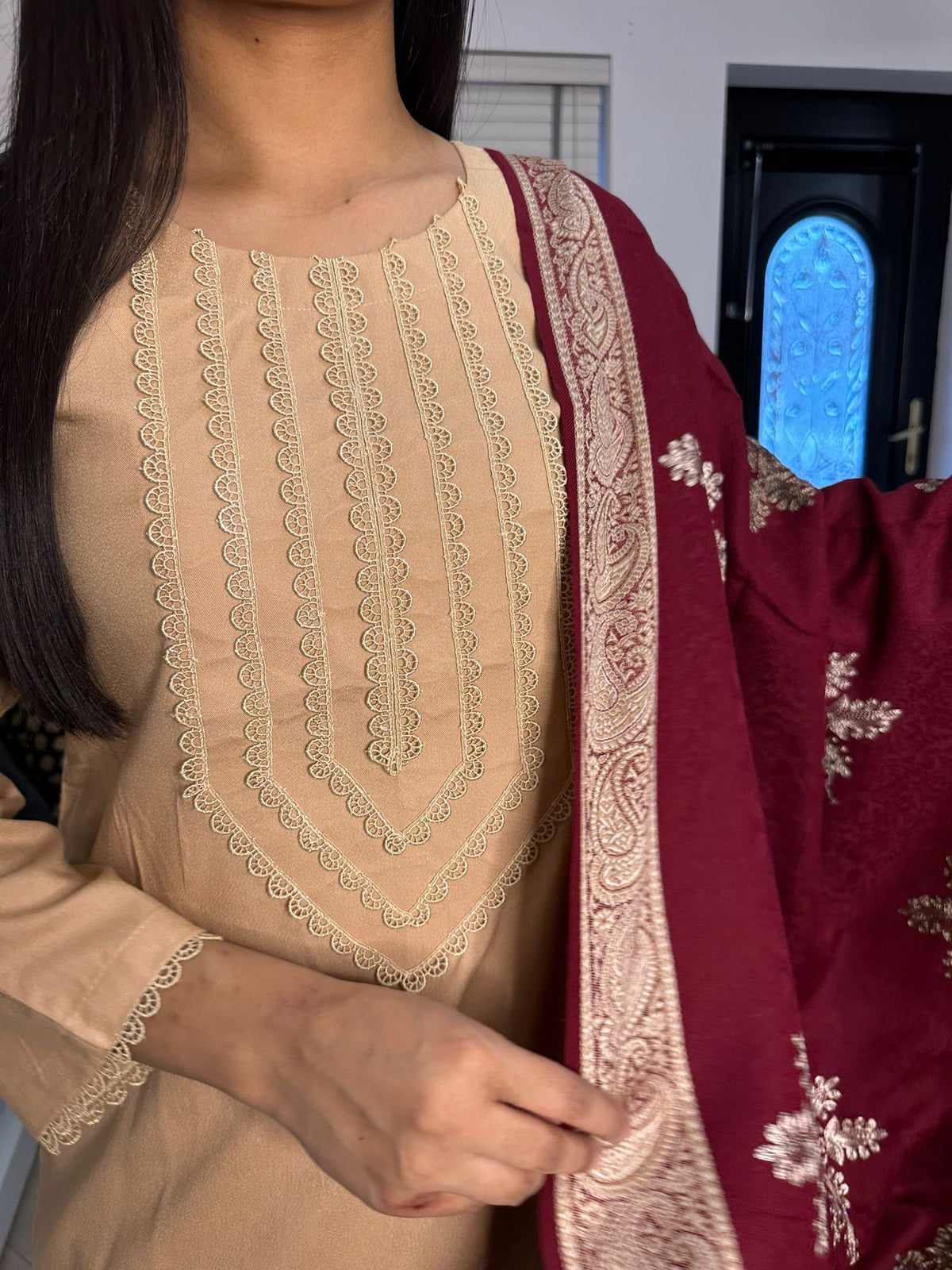 Surayya 3pc Dhannak Suit With Kashmiri Shawl