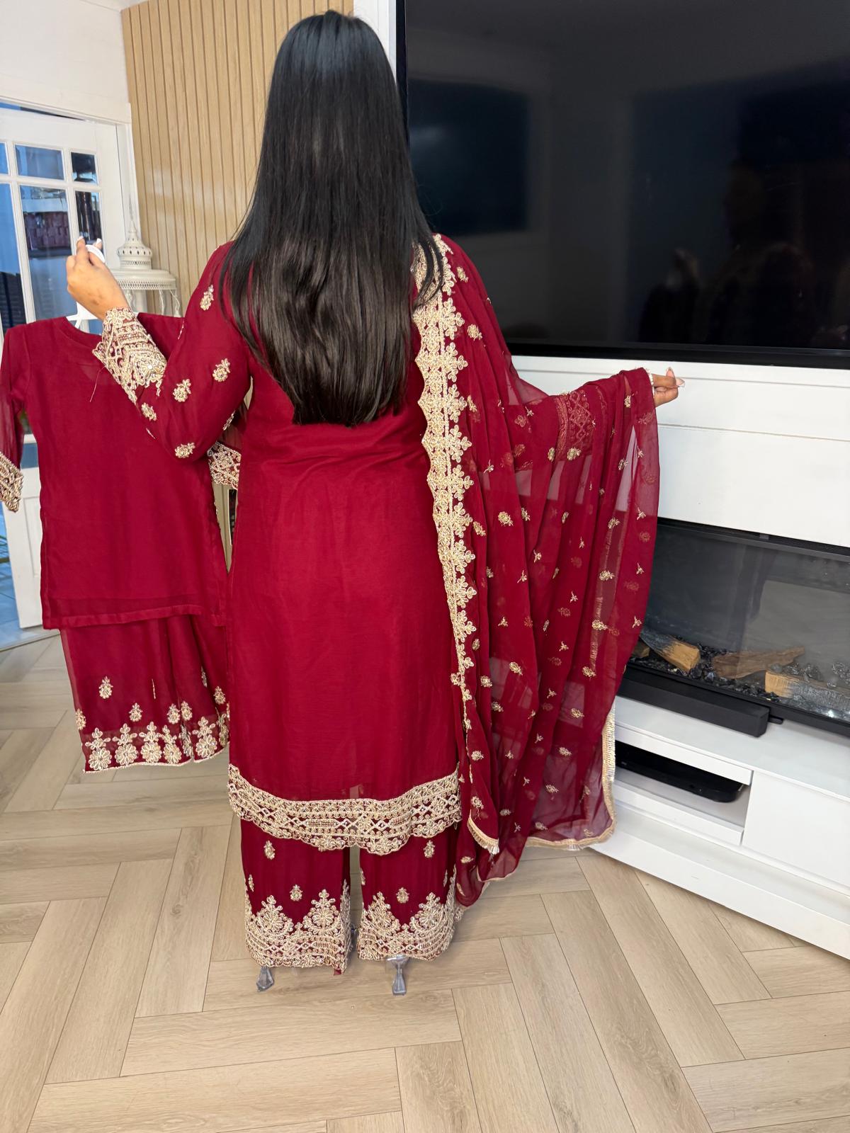 Thaira 3pc Mother & Daughter chiffon Suit With Plazzos U3-D4