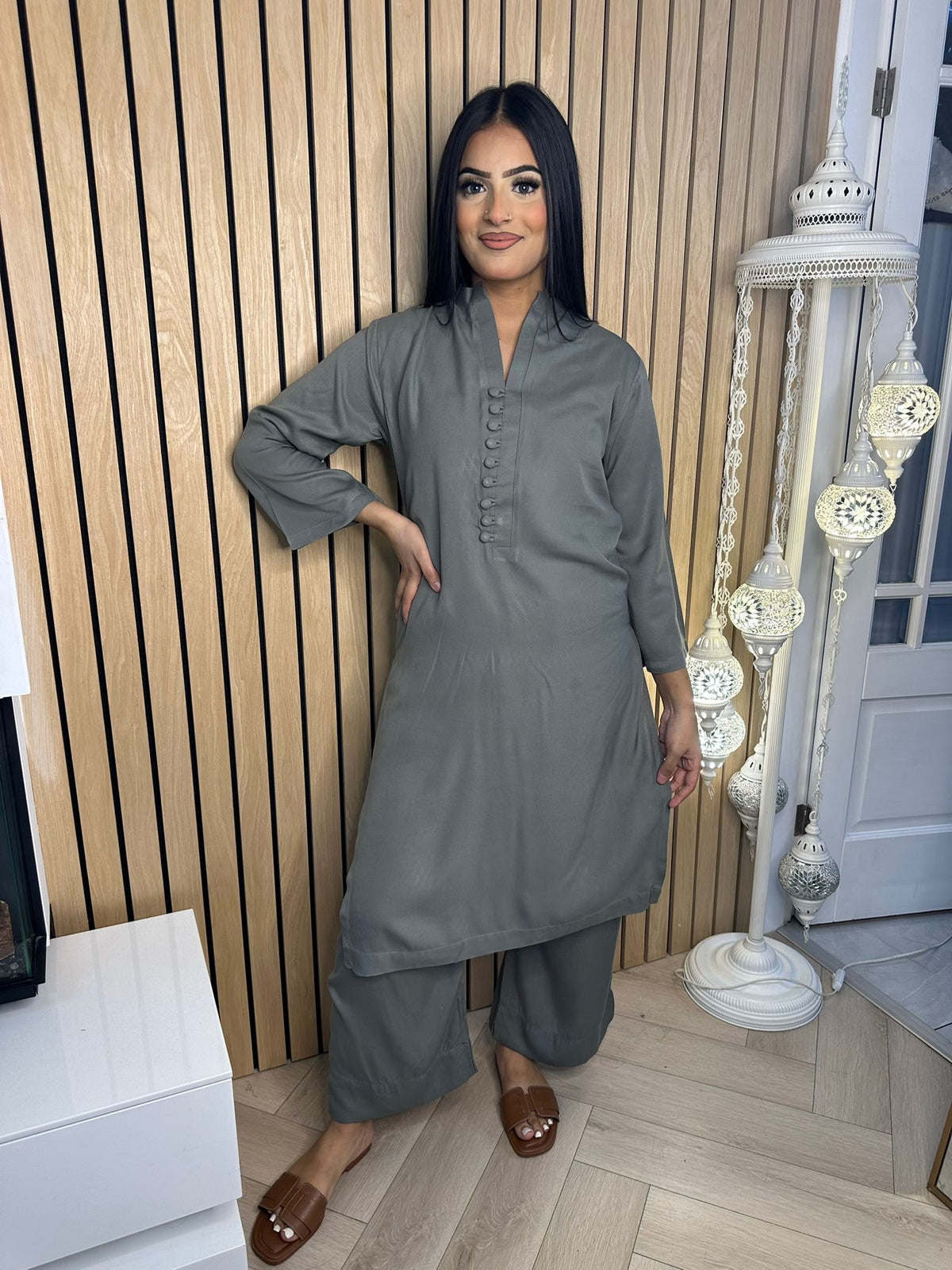 Mehjabin 2pc Co-Ord - V-Neck Button with Plazzo Trouser