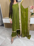 Mahum 3pc Raw silk Suit- Lime U3- F2