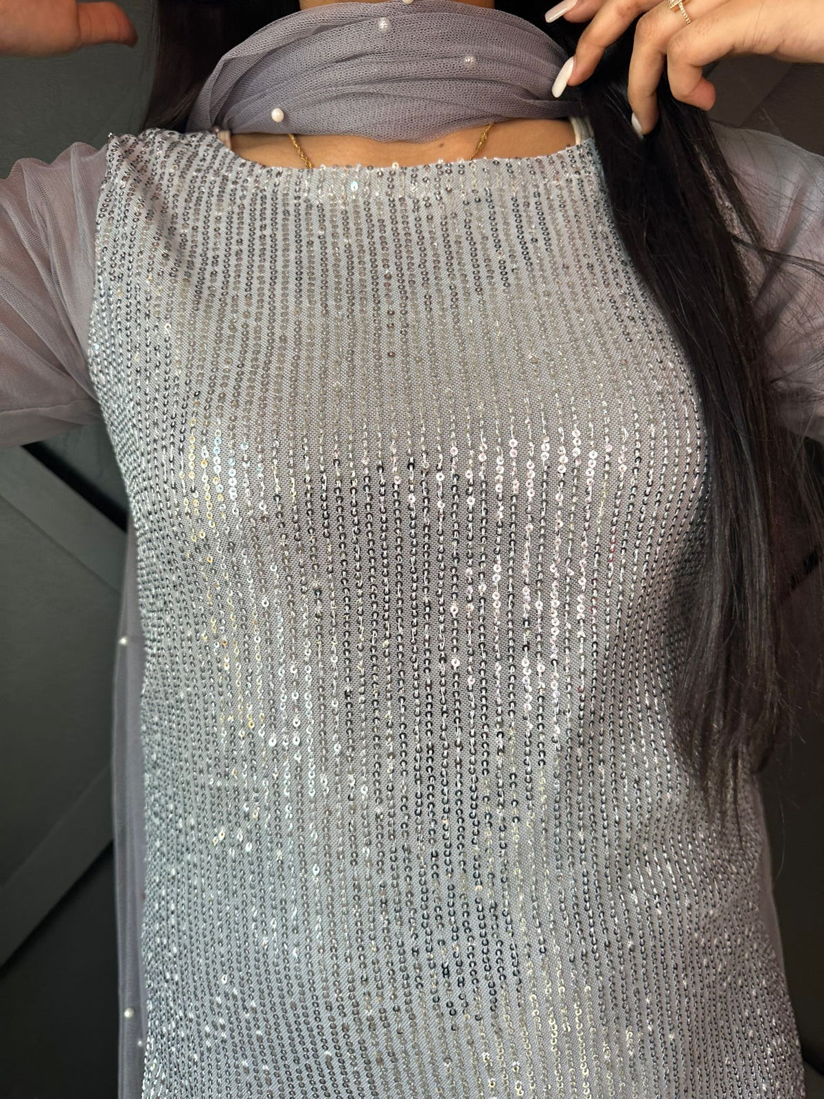 Rangz Sequin Suit  - Grey-Blue U2-D5