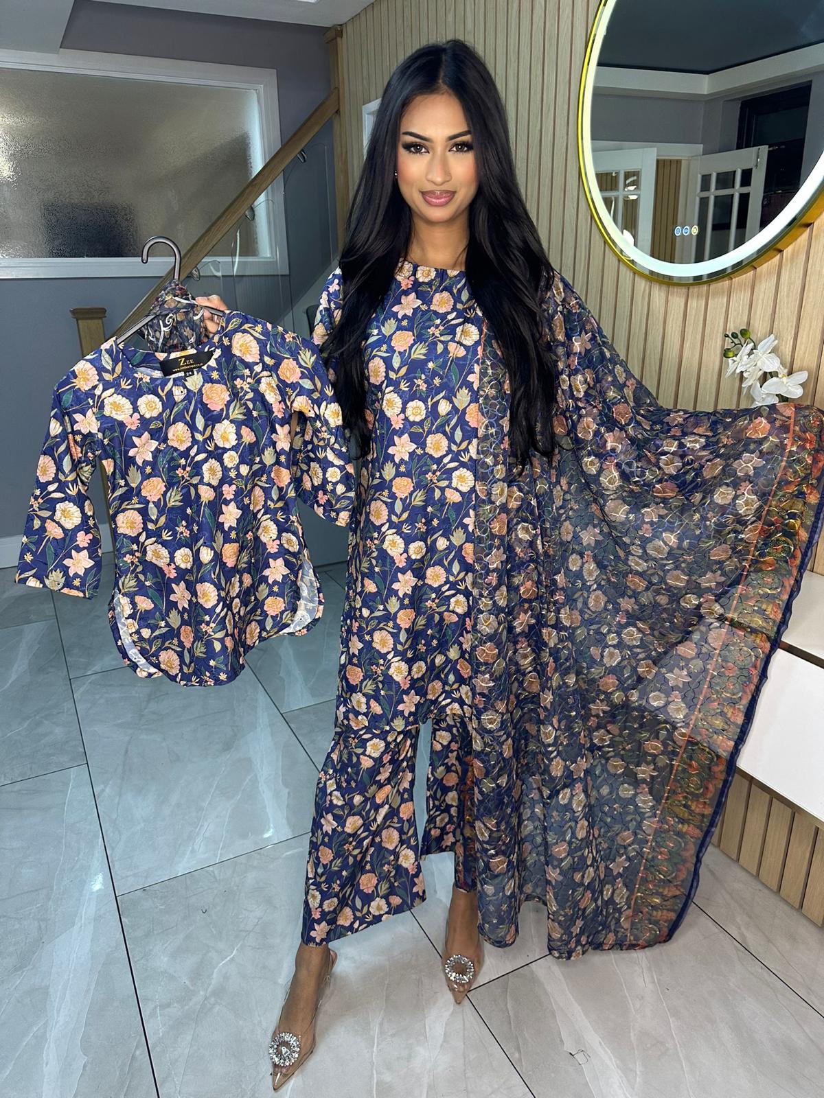 Falak 3pc Mother and Daughter Chikankari Suit U3 E6