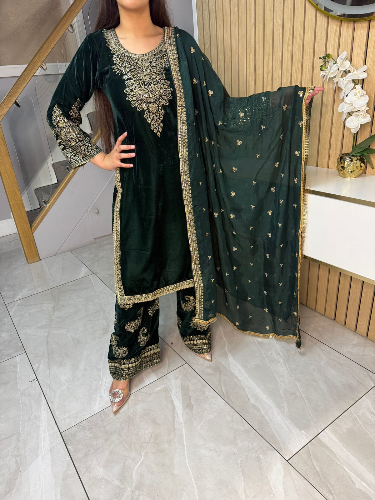 Gulal 3pc Embroidered Velvet Suit With Silk Dupatta