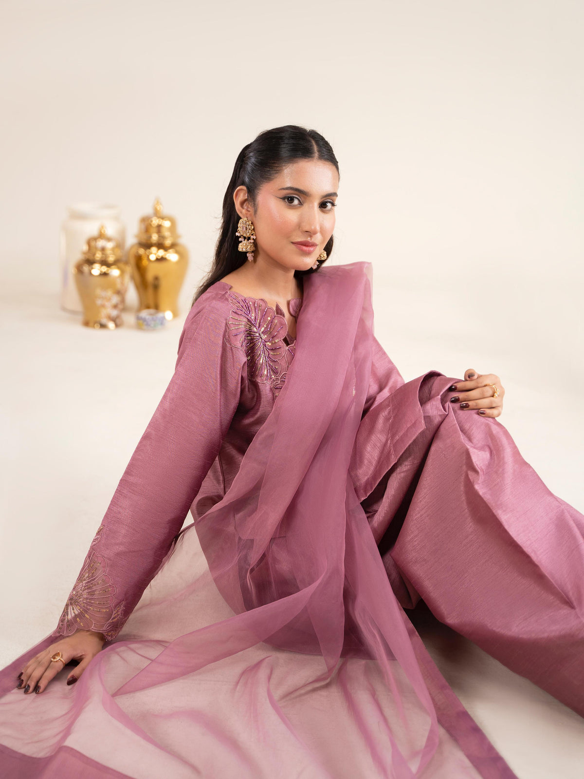 Chaandni Luxury 3pc Raw Silk Suits with Organza Scarf