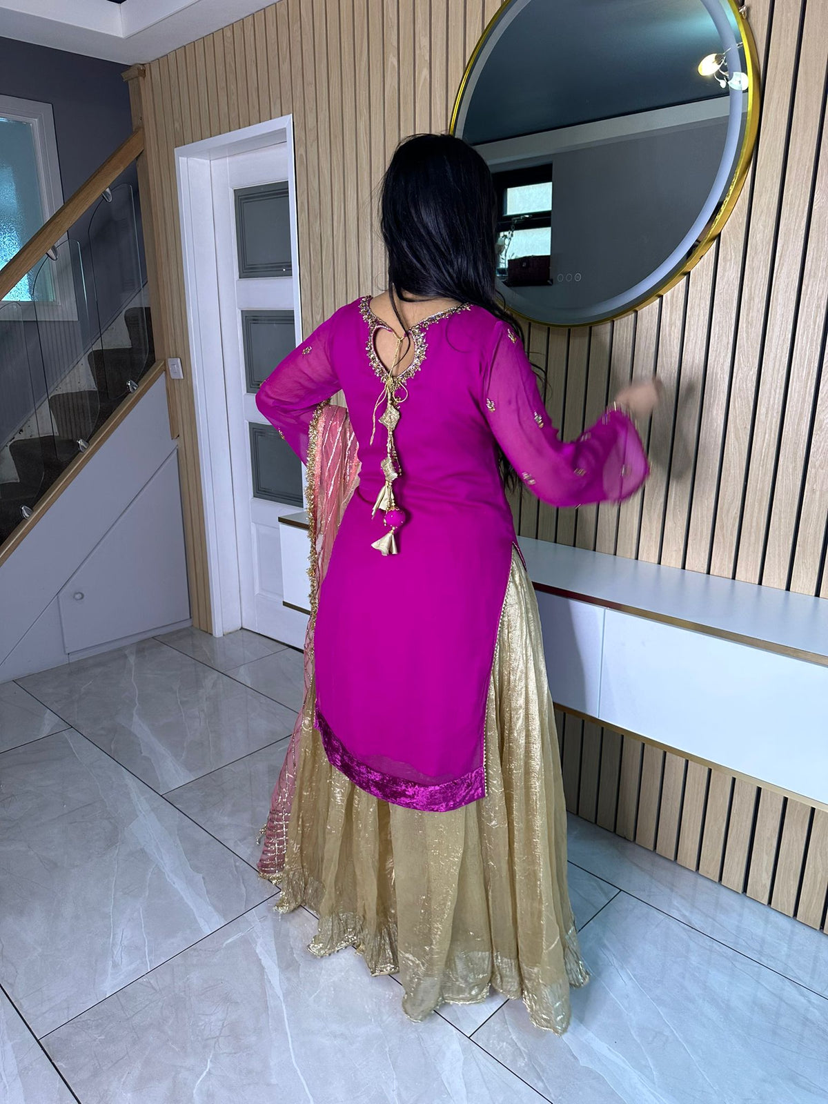 Khuda Baksh - Fuscia and Gold Sharara Style