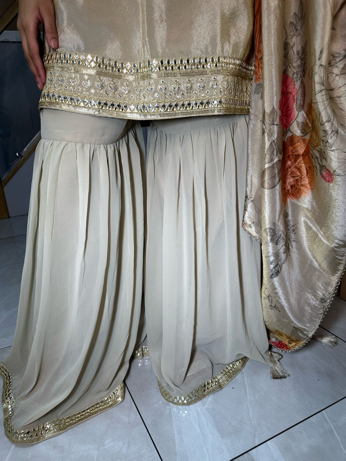 Liyanna 3pc Gharara With Floral Duppatta