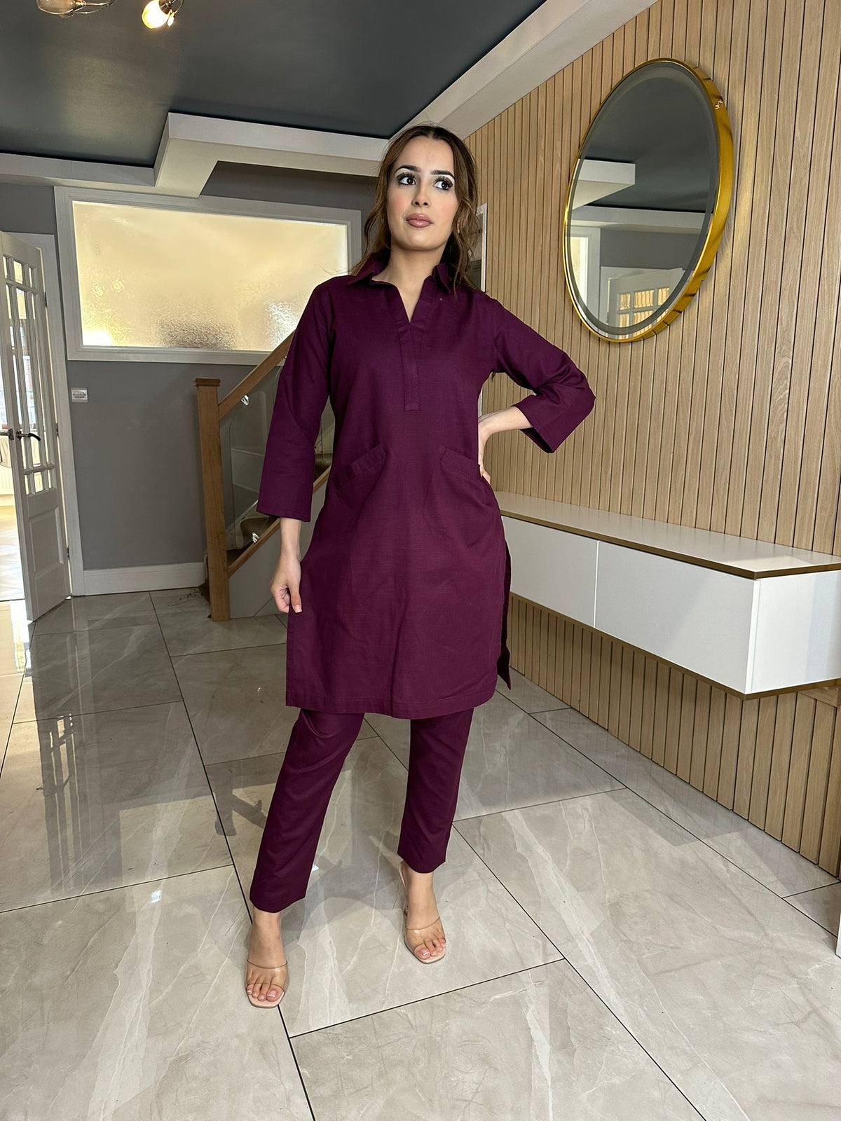 Mira Pocket Khaddar Co-ord - Maroon