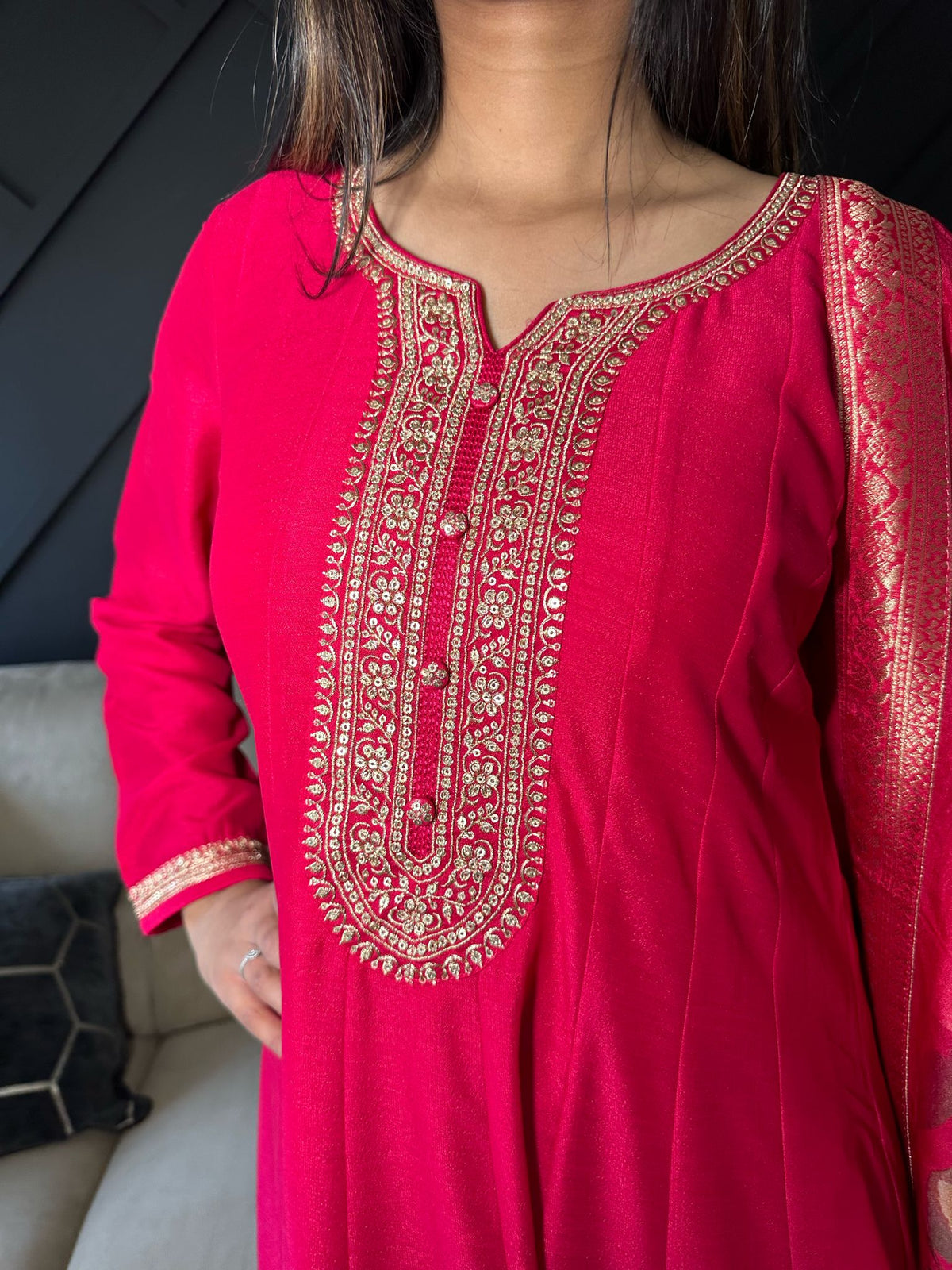 Hasina 2pc Indian Silk Dress & Floral Dupatta