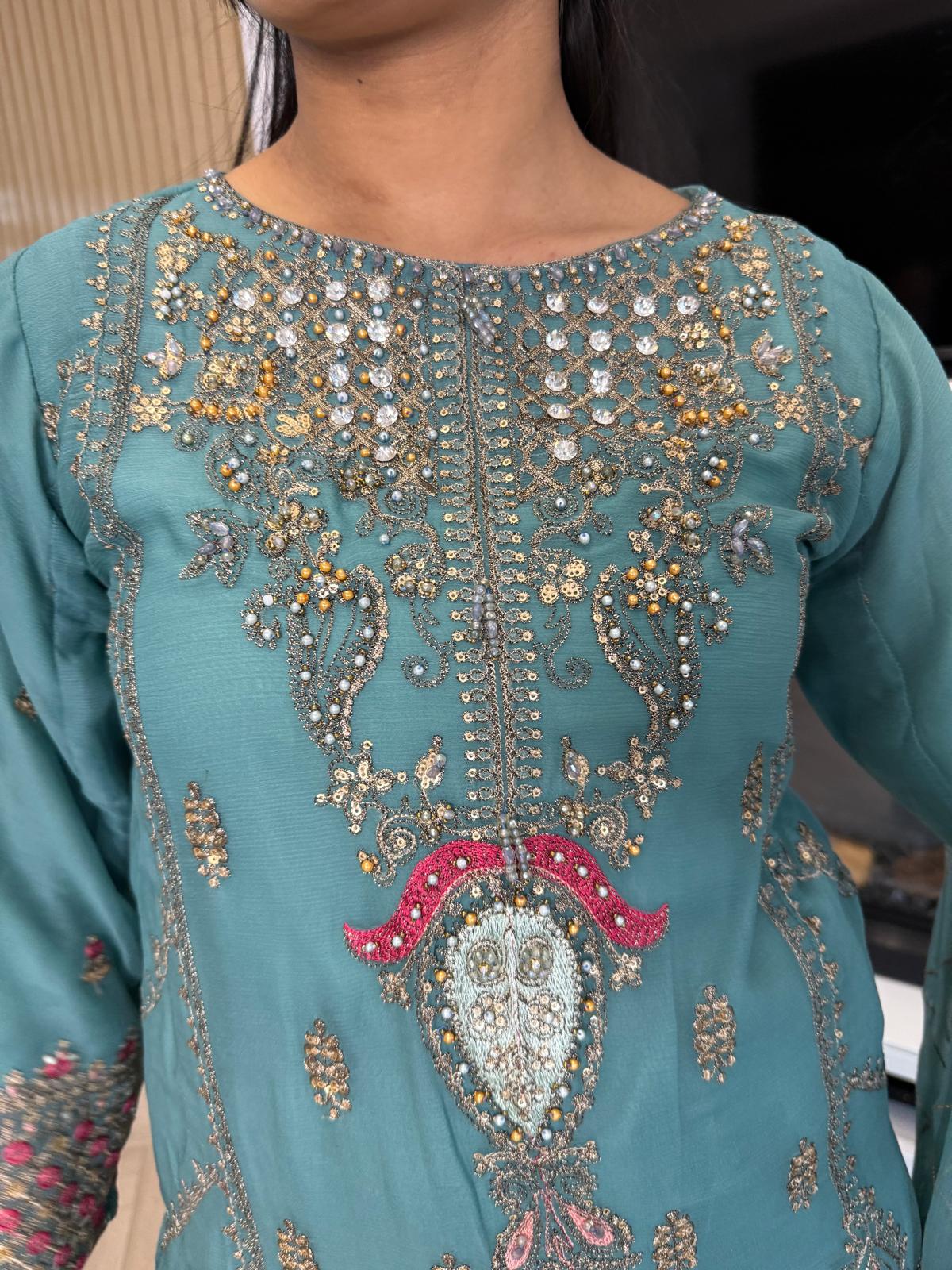 Atiqa Chiffon 3PC Suit With Organza Duppata