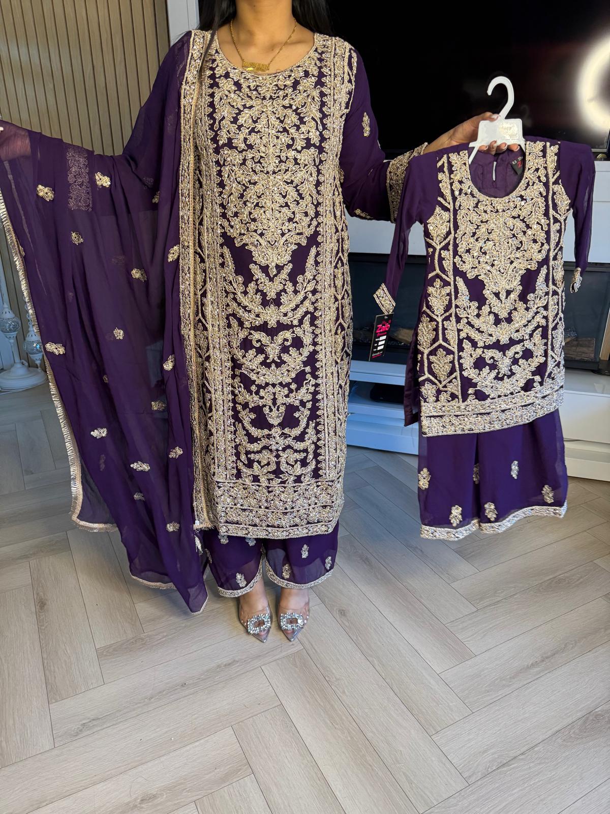 Manisba 3pc Mother & Daughter chiffon Suit With Plazzo