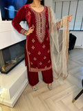Tanzeela 3pc Velvet Embroidered Suit With Net Dupatta U1-C5