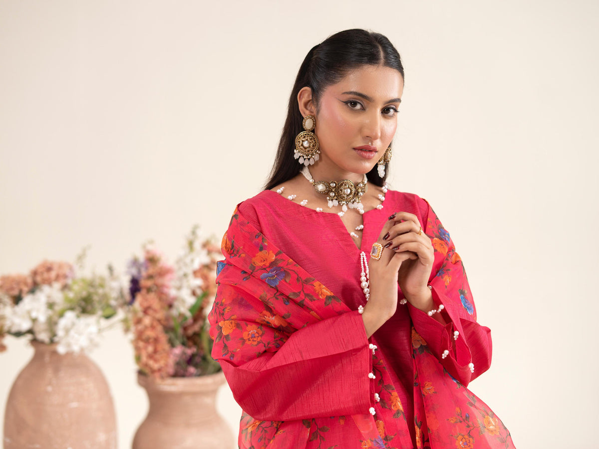 Chaandni Luxury 3pc Raw Silk Suits with Organza Scarf