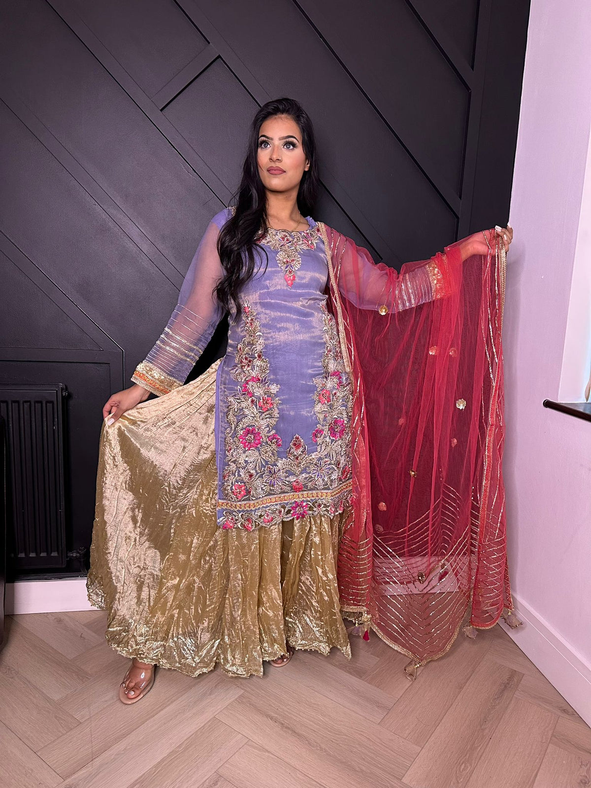 Khuda Baksh-Lilac and Gold Sharara Style