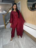 Aniqa 3pc Raw silk Suit With Shalwar and matching chiffon Dupata